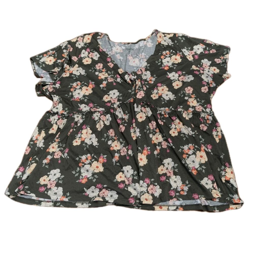 Torrid Women's Shirt Size 5x 28 Heritage Knit Top Tunic Gray Floral 100% Cotton